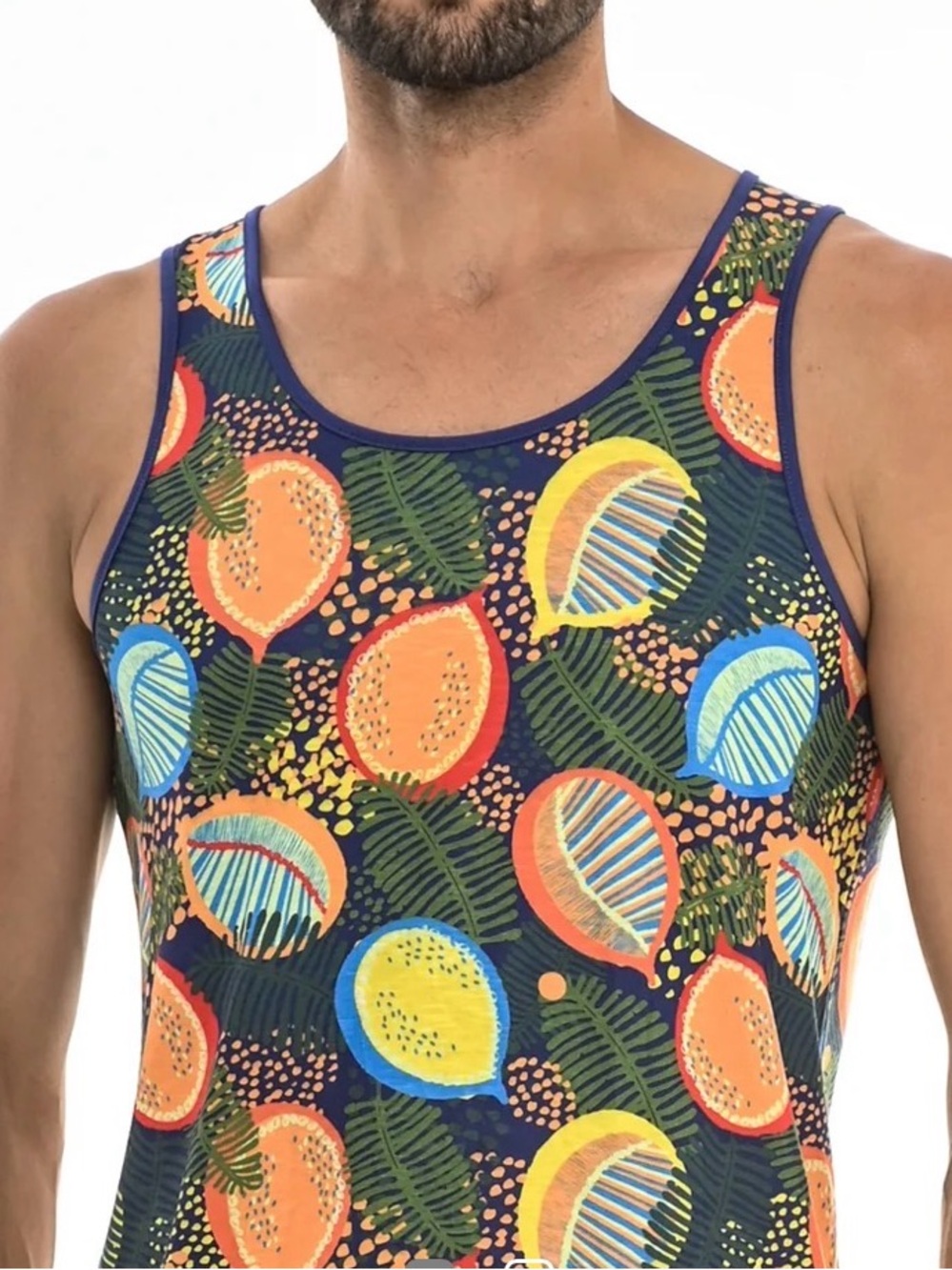 Men's Tropical Fruit Print Tank Top - Navy/Multicolor